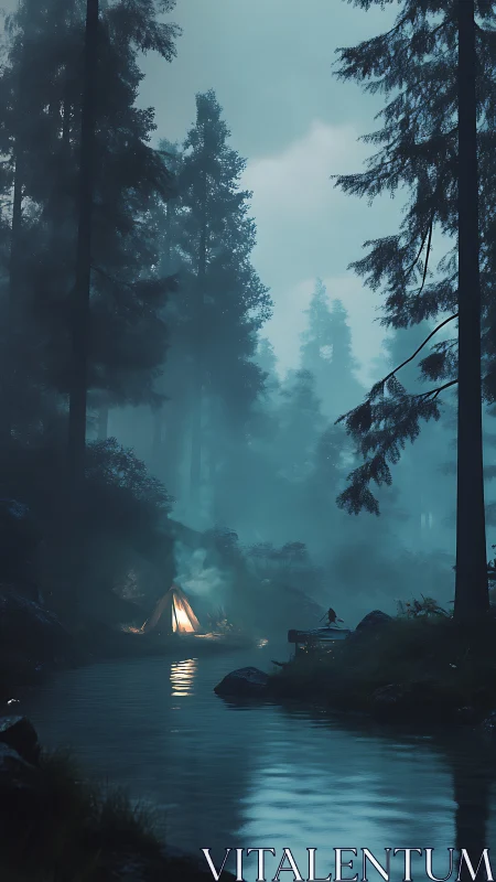 Nocturnal Camp Luminescence Among Coniferous Forest Mist.