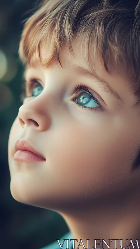 Child's Wonder: Bright Blue Eyes Gazing Softly.
