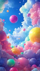 Soap-bubble planets quietly drift through a sherbet sky