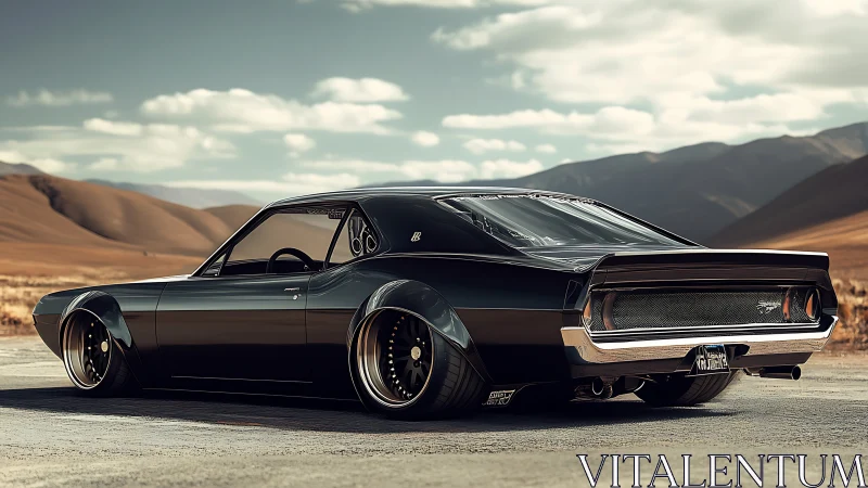 Widebody pro-touring muscle car rendered in desert sunlight.