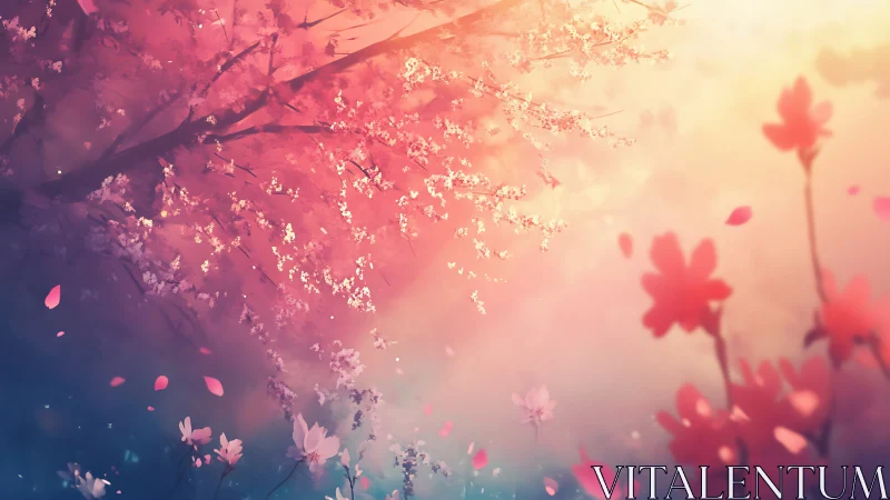 Luminous Blossom Cascade Against Gradient Sky