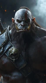 Battle-scarred orc warlord rendered in high-detail 3D portrait