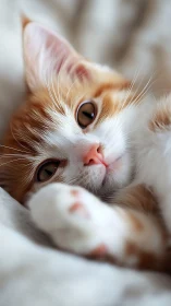 Ginger and White Cat with Striking Eyes in Close-Up Portrait