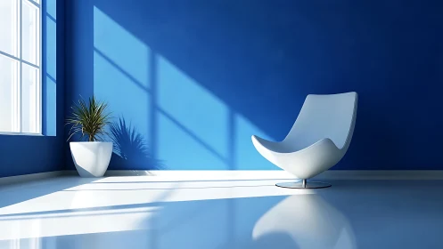 Sunlit blue lounge corner invites quiet moments of calm