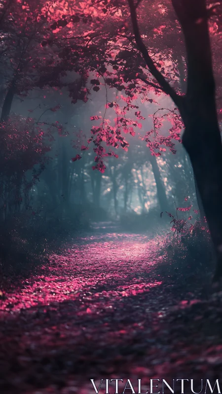 Crimson Canopy: Where Magenta Leaves Rain Down Secrets.