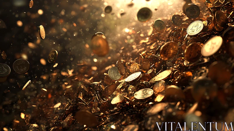 Golden coins tumbling in warm light, swirling like playful treasure.