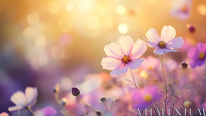 Cosmos Blooms in Golden Twilight.