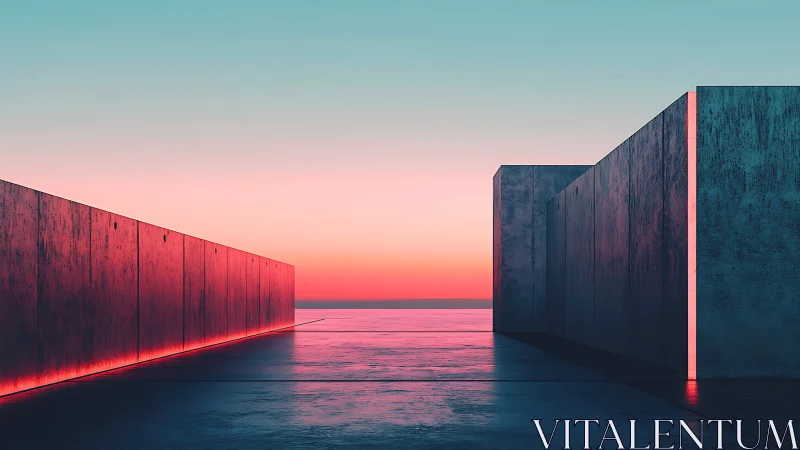 Concrete Passage at Dusk with Neon Accents.