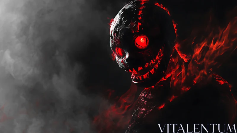 Fiery skull creature emerges from swirling shadows and smoke