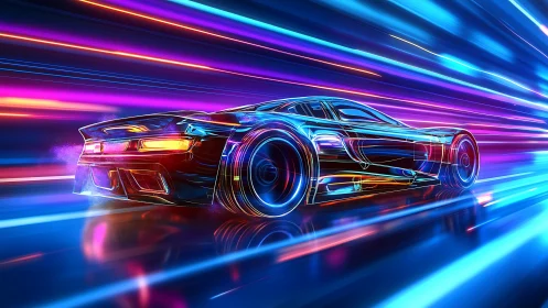 Neon-laced hypercar in chromatic velocity tunnel simulation.