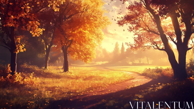 Golden hour autumn trail where daylight hums softly.