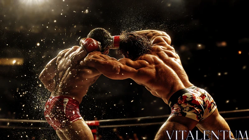 Professional Boxers in Combat with Dynamic Golden Lighting Effects.