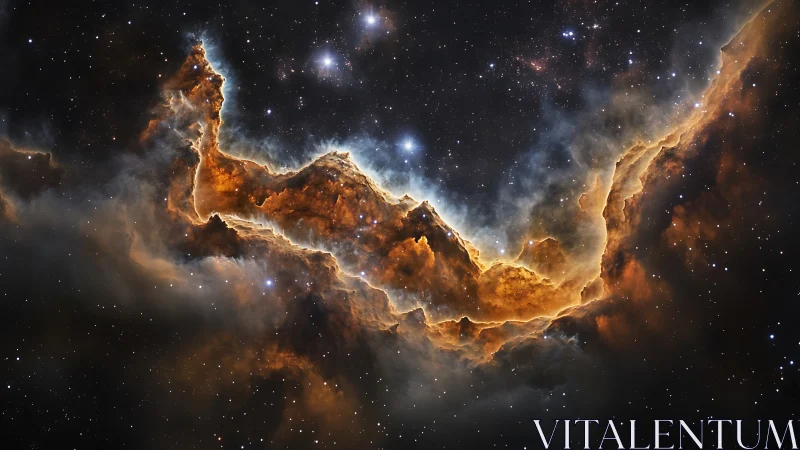 Cosmic nebula ridge glows with sculpted golden gas clouds.