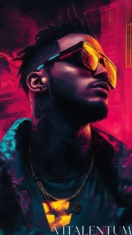 Neon-drenched street icon crowned in electric reflections.