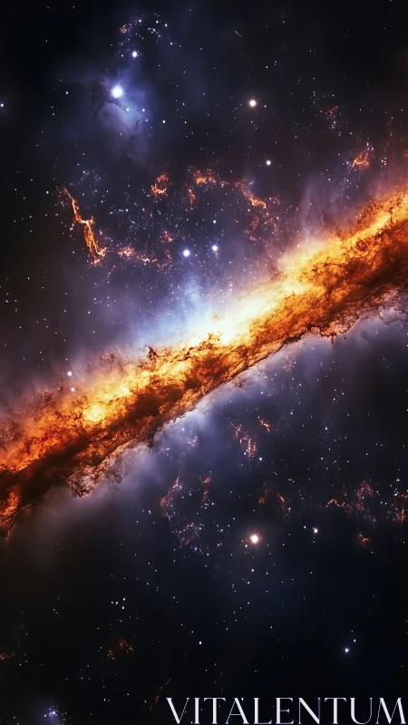 Starfire rift blazing across a midnight-blue galactic sea.