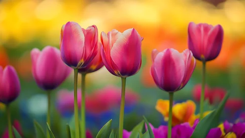 Vibrant Pink Tulips Dance in Soft Golden Light.