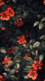 Vibrant red flowers bloom amid verdant foliage in dramatic contrast