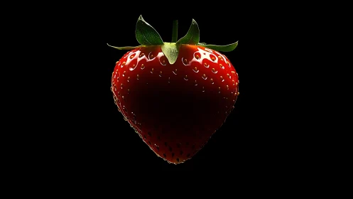 Juicy red strawberry glows gently against deep black