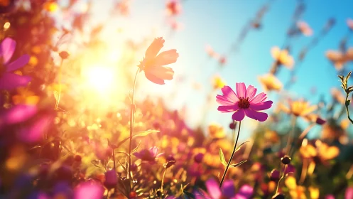 Wildflower Meadow Glowing in Golden Sunlight.