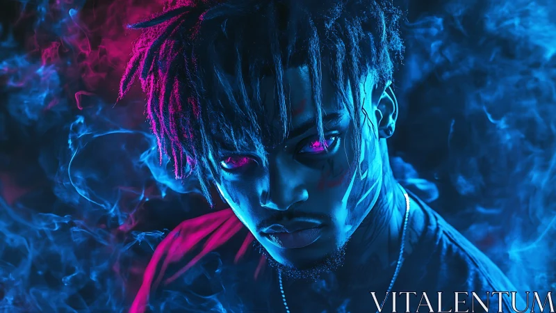 Neon-lit cyber portrait radiates intense, otherworldly energy.