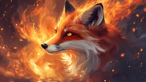 Fox of living fire glides through embers like quiet thunder