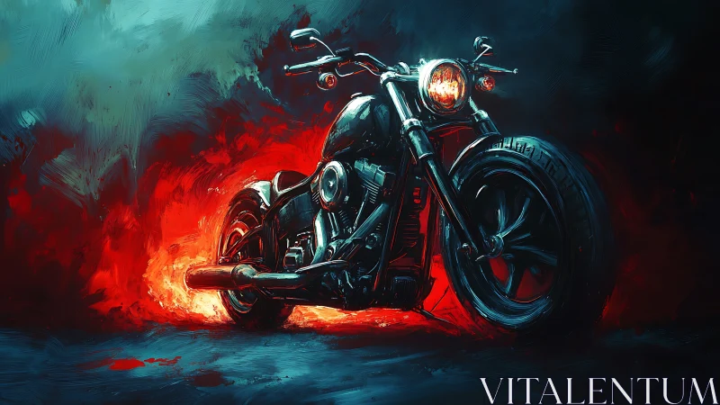 Motorcycle rendered in red and blue digital lighting effects.