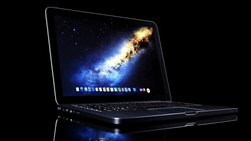 Starlit laptop horizon glowing with a cosmic digital galaxy.