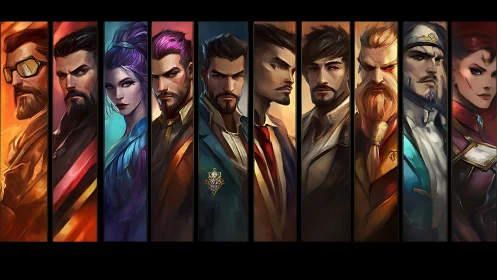 Dynamic lineup of stylish heroes stands in bold portraits