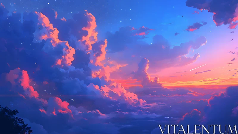 Radiant sunset cumulonimbus over luminous pastel horizon.