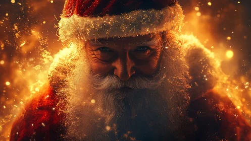 Santa figure rendered in warm, high-contrast digital lighting
