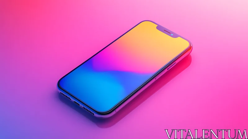 Modern smartphone with vibrant gradient display against neon backdrop.