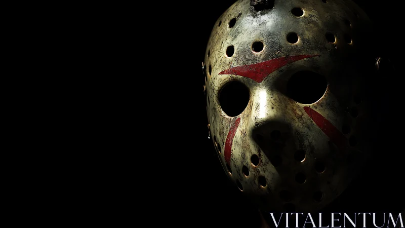 Hockey mask emerges from darkness with chilling intensity