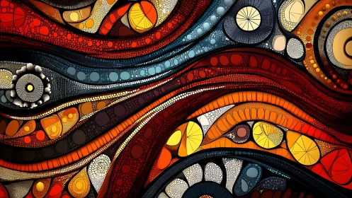 Mosaic waveforms in warm chromatic tessellated abstraction.