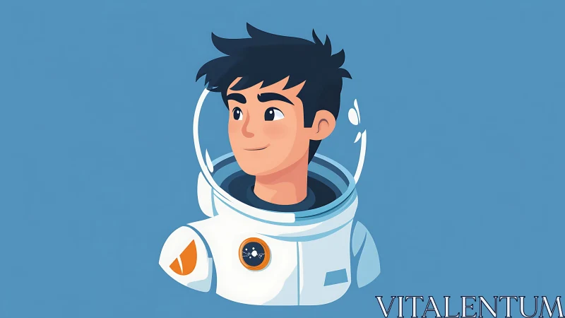 Stylized vector portrait of optimistic young astronaut in suit.