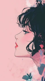 Side profile digital portrait with pink floral abstraction