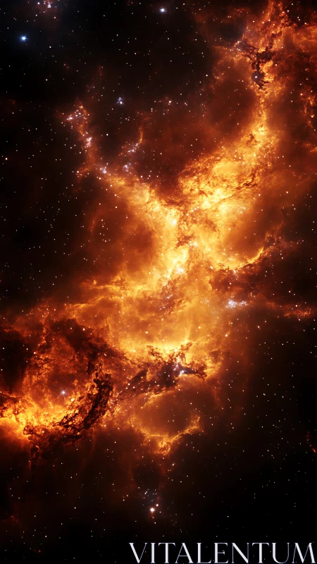 Stellar firestorm nebula in dense starfield vertical view.