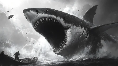 Storm-torn sea erupts as colossal shark rewrites horizon