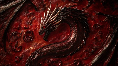 Blood-red inferno curls as a crown-scaled dragon awakens