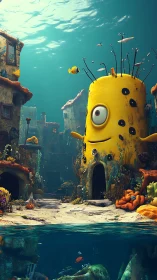 Curious one eyed coral home in a playful undersea village.