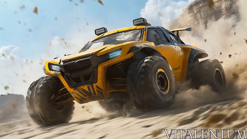 Desert thunder truck hurls sand in wild offroad fury.