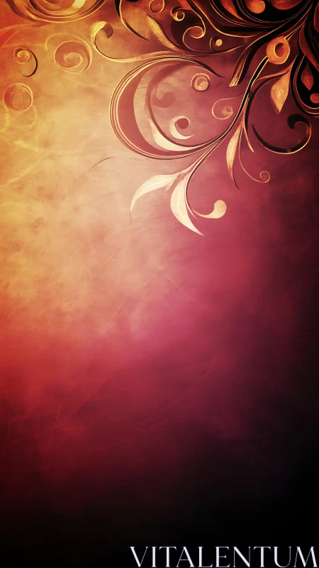 Swirling golden flourishes over glowing sunset hues.