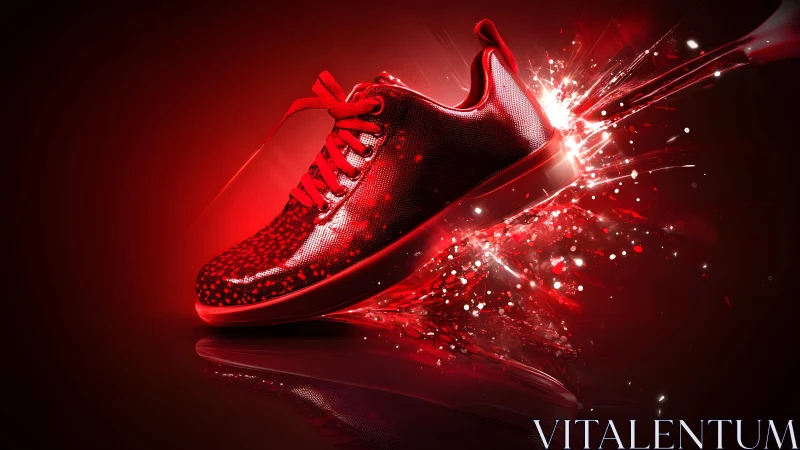 Striking red athletic sneaker in dynamic, energetic digital art. Striking red athletic sneaker in dynamic, energetic digital art.