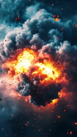 Massive Explosion Erupts Against Deep Blue Sky.