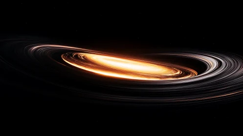 Luminous black hole accretion disk curves through deep space.