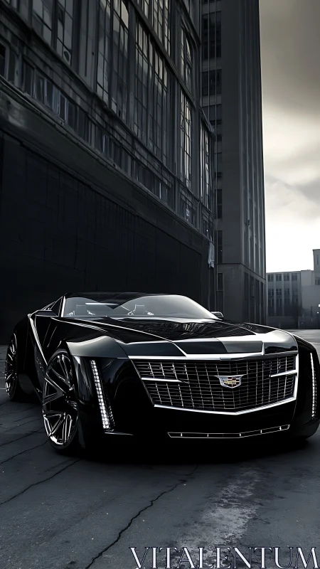 Sleek black Cadillac concept coupe dominates empty city street