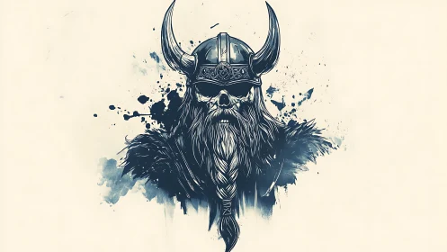 Ink-splattered Viking skull lord rising from pale silence.