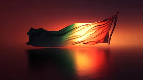 Luminous tricolor flag ripples softly across a glowing horizon.