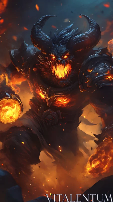 Armored hellfire demon with molten core and blazing gauntlets