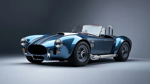 Blue classic roadster sports car on clean studio background.
