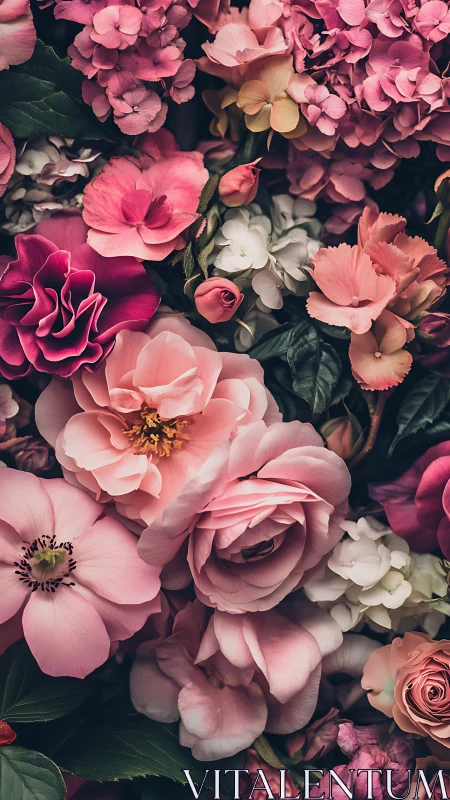 Lush garden of romantic roses blooms in stunning pink hues